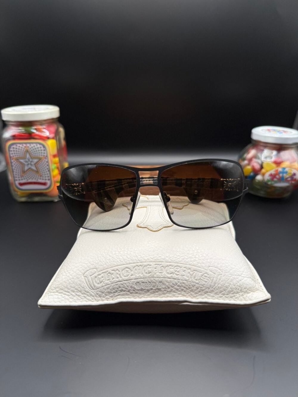 Chrome Hearts TANG II Sunglasses MBK-DZ Leather Rimless Japan